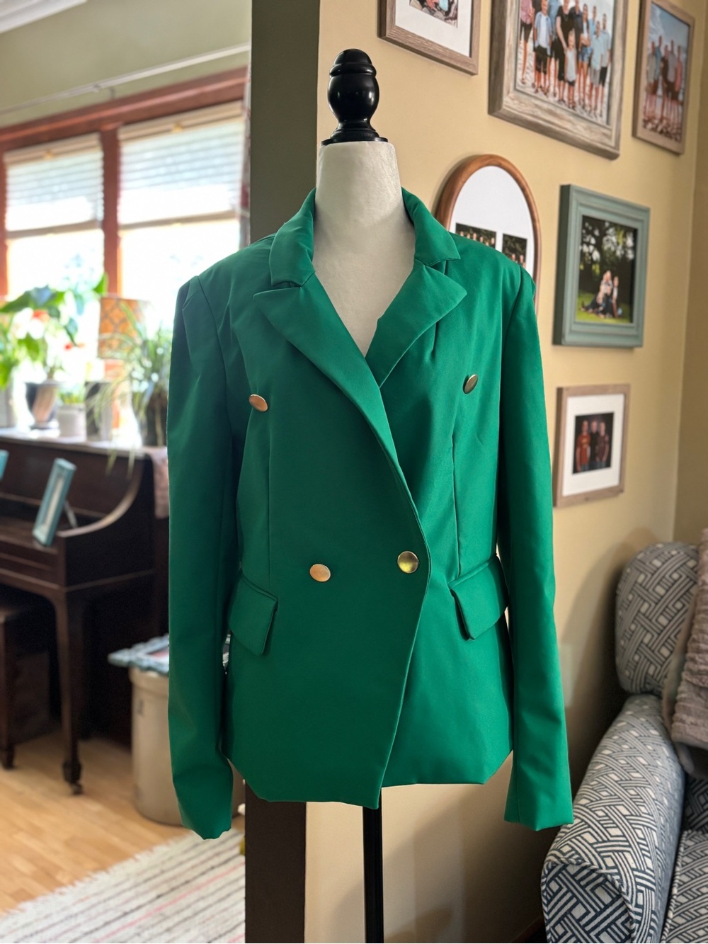 House of Harlow 1960 Green Double-Breasted Blazer with Gold Buttons (see note)